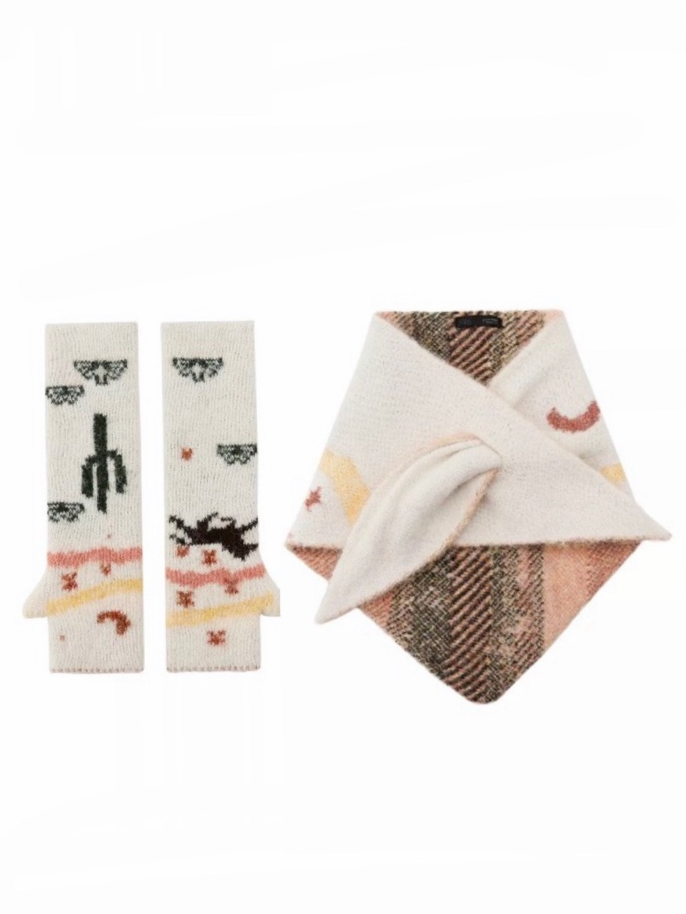 NWT Zara Woman Accessories Western Horse PRINTED KNIT MITTENS & BANDANA SET